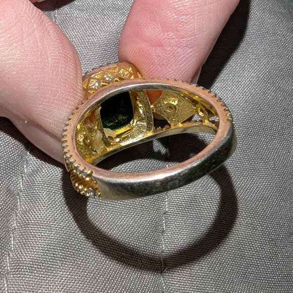 Size 8 Sterling Silver 925 & Gold Accented Emerald Green Statement Ring 5223 - Picture 6 of 8